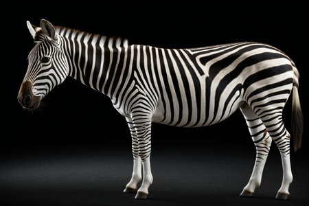 Zebra standing in the dark blackの素材