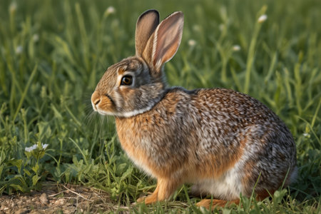A rabbit sitting on the grassの素材