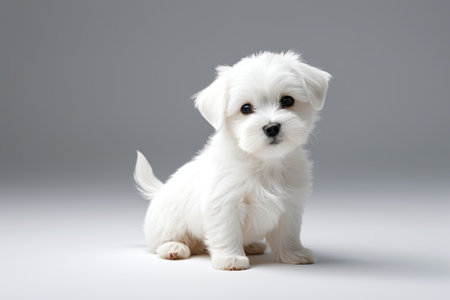 Sitting a little white dog on a white backgroundの素材