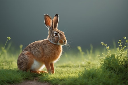 A rabbit sitting on the grassの素材