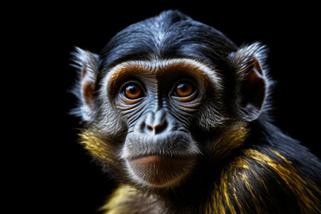 The monkey has yellow and black fur on its faceの素材