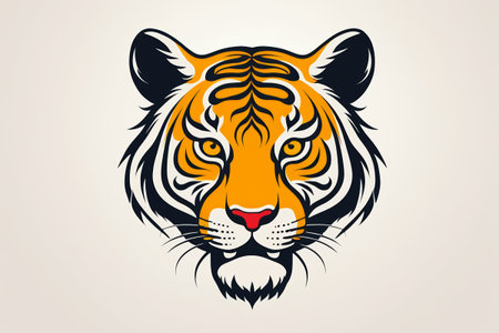 Tiger's face close-up with white backgroundの素材