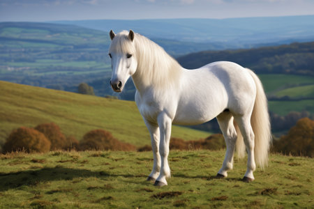 A white horse valley stands on the mountainの素材