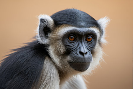 Monkey's black and white face and long hairの素材