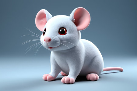 White mouse sitting on blue background with gray backgroundの素材