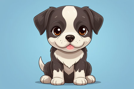 Cartoon dog sitting on blue backgroundの素材