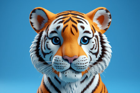 Close-up of tiger statue on blue backgroundの素材