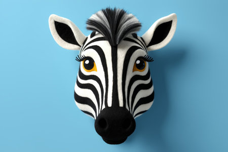 Zebra head with black and white stripes on blue backgroundの素材