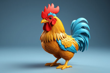 Close-up of a rooster with a red and blue combの素材