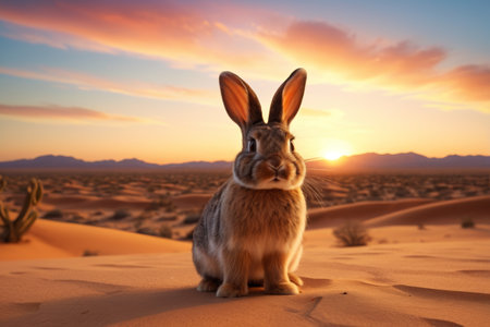 Rabbit sitting in the desert dunesの素材