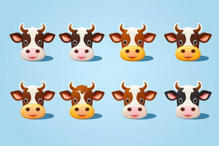 Bull face with blue background has different expressionsの素材