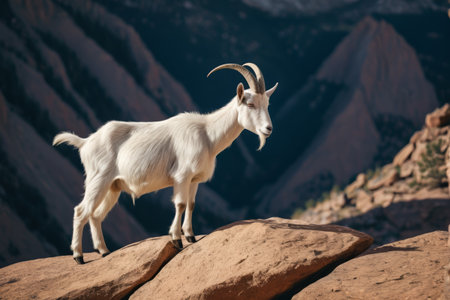 A goat stands on the rock on the mountainの素材