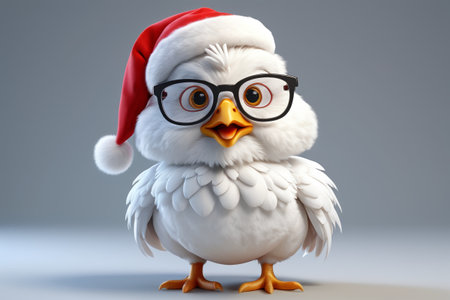Dressed bird wearing glasses and a Santa hatの素材
