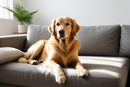 A dog lying on the sofa in the living roomの素材
