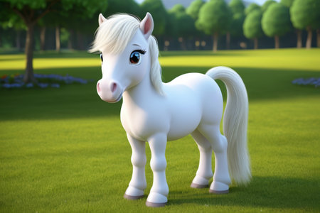 A white horse standing on the grassの素材