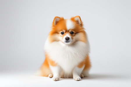 Dog sitting on white background looking at cameraの素材