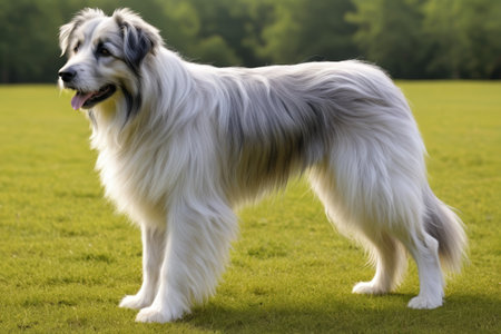 Dog standing on grass treesの素材