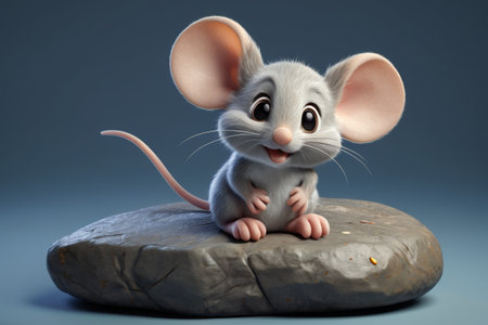 A little mouse sits on the rock with a bright smileの素材