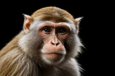 Monkey on black background looking at the cameraの素材