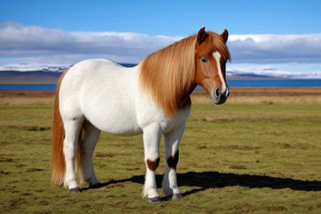 A horse standing in the grassの素材