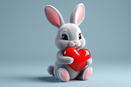Holding a red heart in the rabbit's pawsの素材