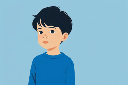 Portrait of boy in blue top sideの素材