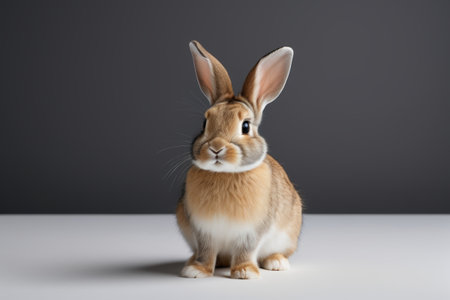 Cute bunny sitting in front of off-white backgroundの素材