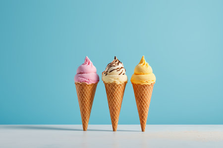 Close-up of a three-color ice cream coneの素材
