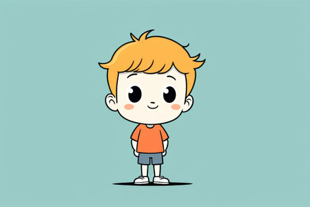 Standing cartoon little boy illustration materialの素材