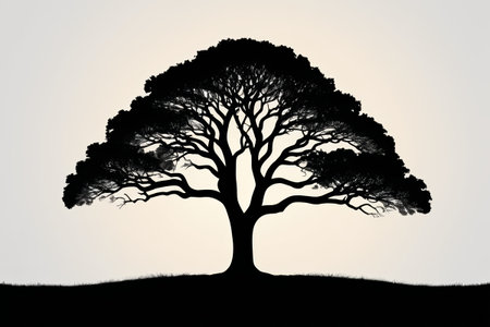 Outdoor single large tree silhouette landscapeの素材