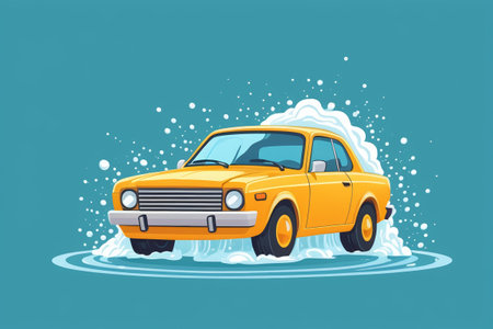 Yellow car driving in water animationの素材