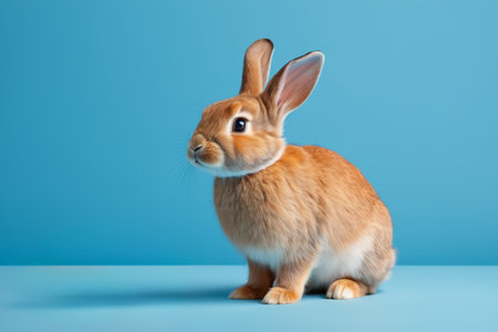 Cute bunny on blue backgroundの素材