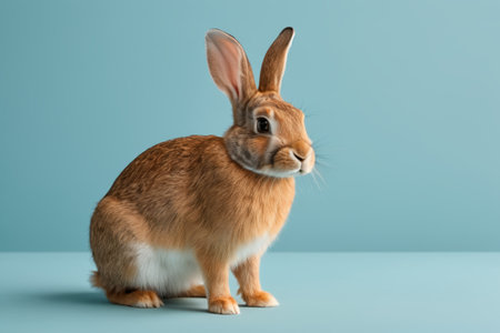 Close-up of a sitting brown pet rabbitの素材