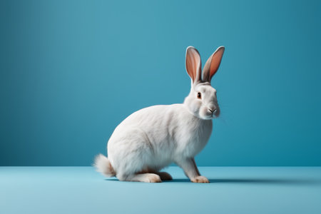 White rabbit on blue backgroundの素材