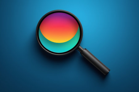 Colorful magnifying glass on blue backgroundの素材