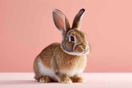Cute bunny in front of pink backgroundの素材