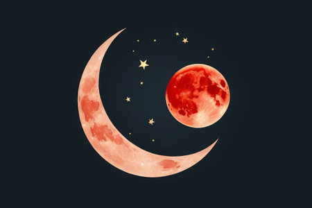 Red Moon and Crescent Moon under the Night Skyの素材