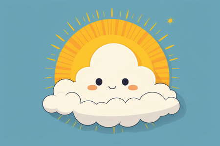 Cartoon Cloud and Sun Illustrationの素材