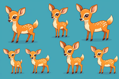Cartoon fawn multi-angle illustration materialの素材
