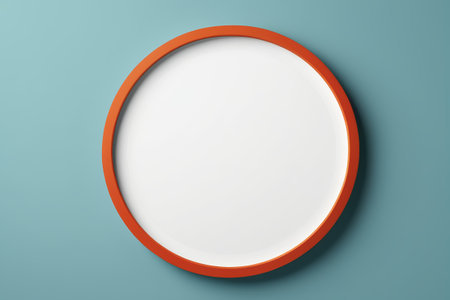 Blue background with orange border and white circular backgroundの素材