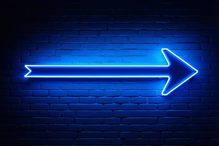 Brick wall background blue neon arrowの素材
