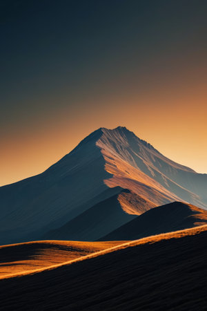 mountains are silhouetted against a sunset sky in this imageの素材