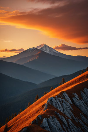 mountains with a sunset in the backgroundの素材