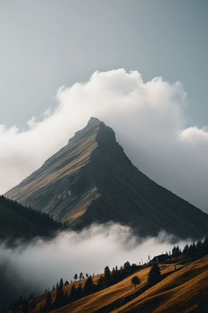 mountains with a few clouds and trees on a sunny dayの素材