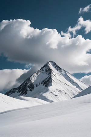 skiers are skiing down a snowy mountain with a blue skyの素材