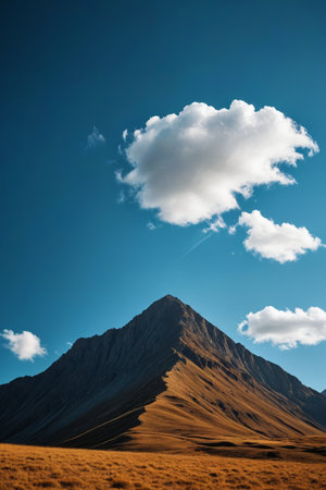 there is a lone cloud in the sky over a mountainの素材