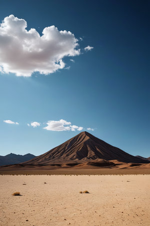 there is a lone horse standing in the desert with a mountain in the backgroundの素材