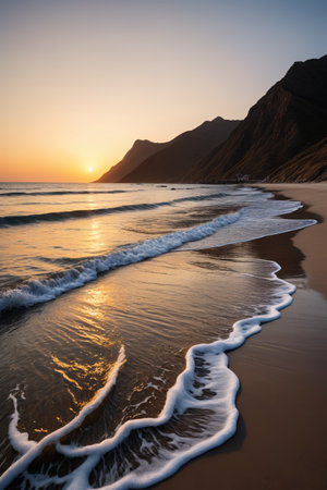 arafed view of a beach with waves coming in to shoreの素材