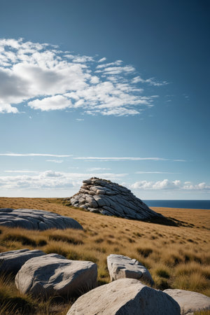 there is a large rock in the middle of a fieldの素材