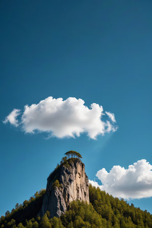 there is a small cloud that is flying over a mountainの素材
